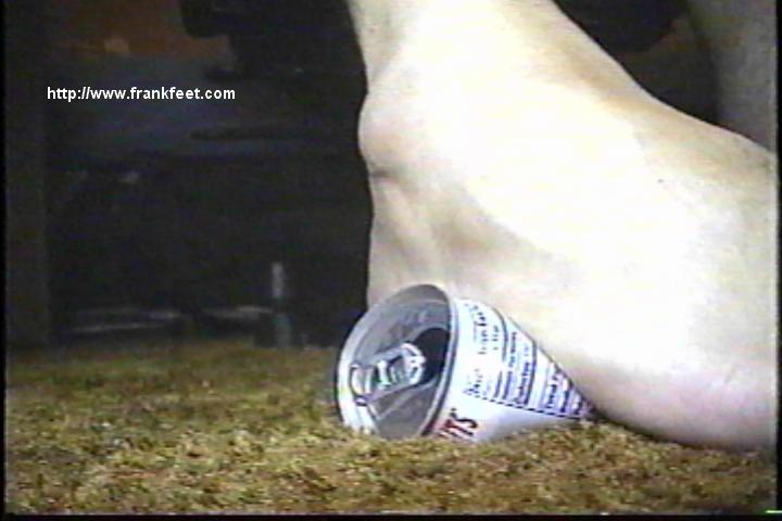 Crushing a soda can with feet