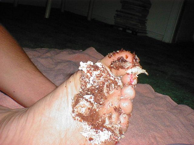 Franks foot covered in cake