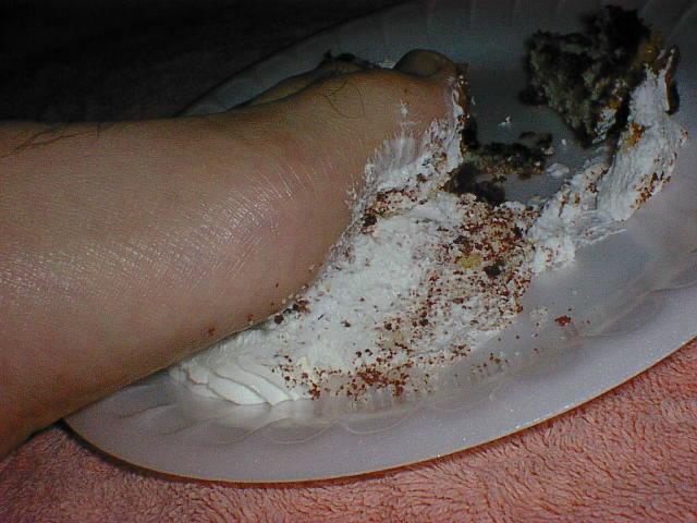 Messy feet with cake