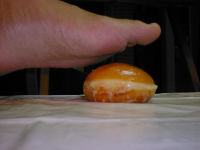 Preparing to step on a doughnut