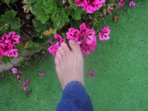 Feet plays with flowers